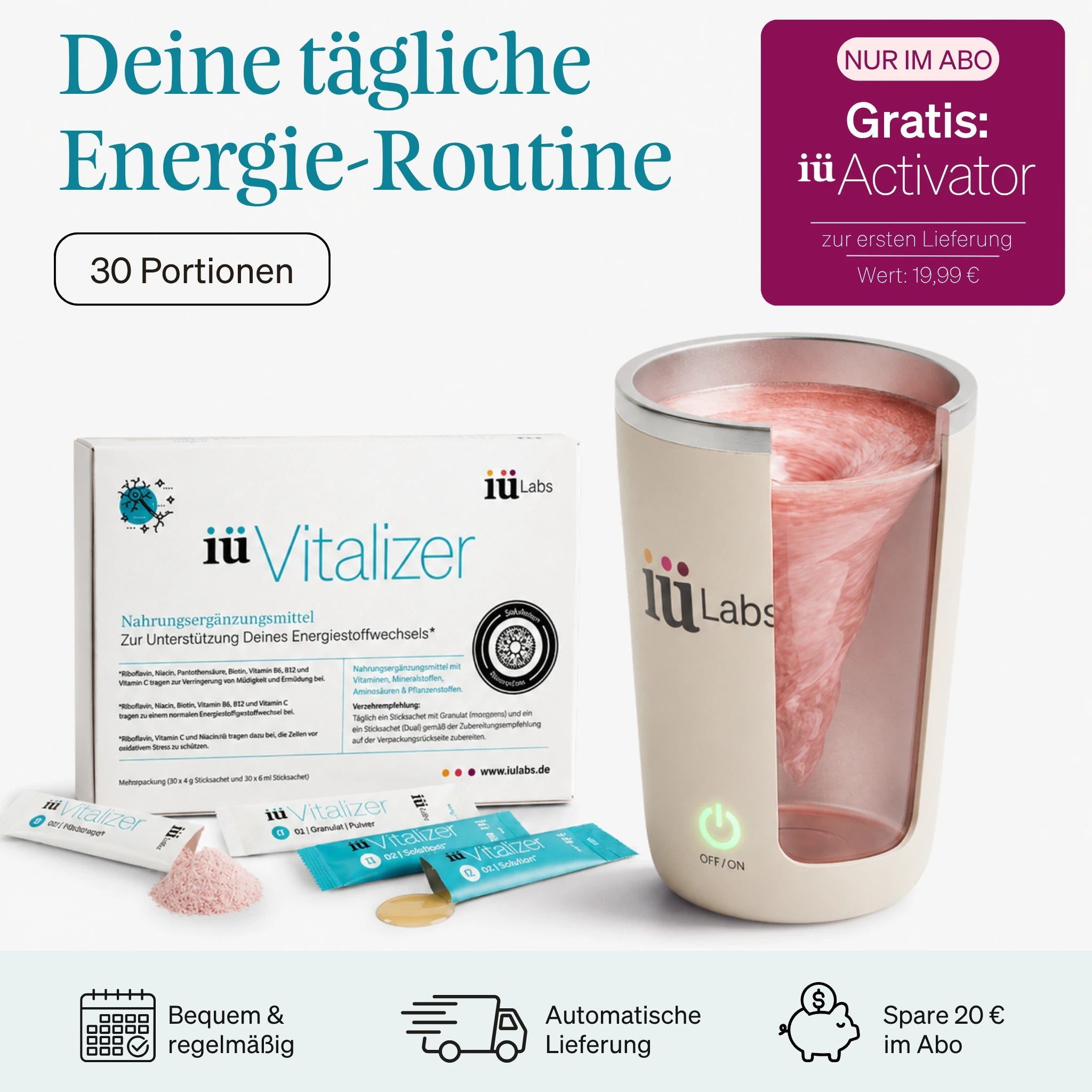 iüLabs Energie- & Fokus-Supplement Monatsabo (30 Tageseinheiten) - 69,99 € iüVitalizer – Energie, Fokus & mentale Leistungsfähigkeit